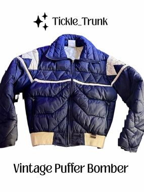 ⭐️ Vintage Men’s Med Puffer Bomber Jacket - Navy & Cream